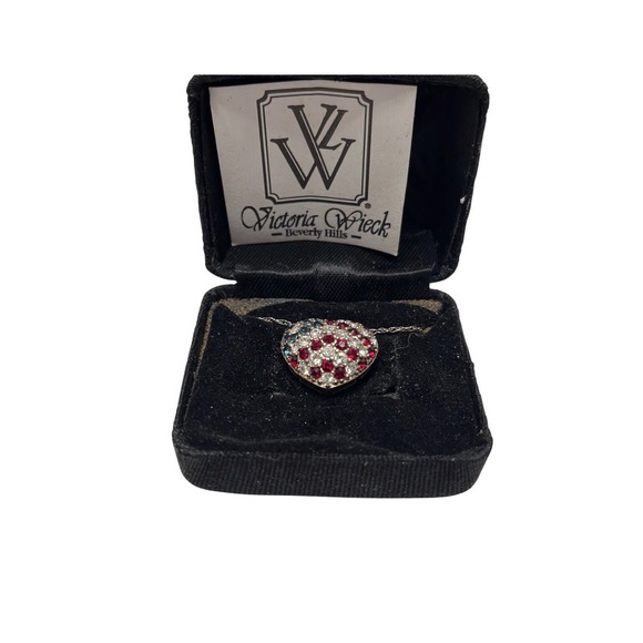 Vintage Victoria Wieck Sterling Silver & Rhinestone Heart Necklace. - Picture 2 of 4